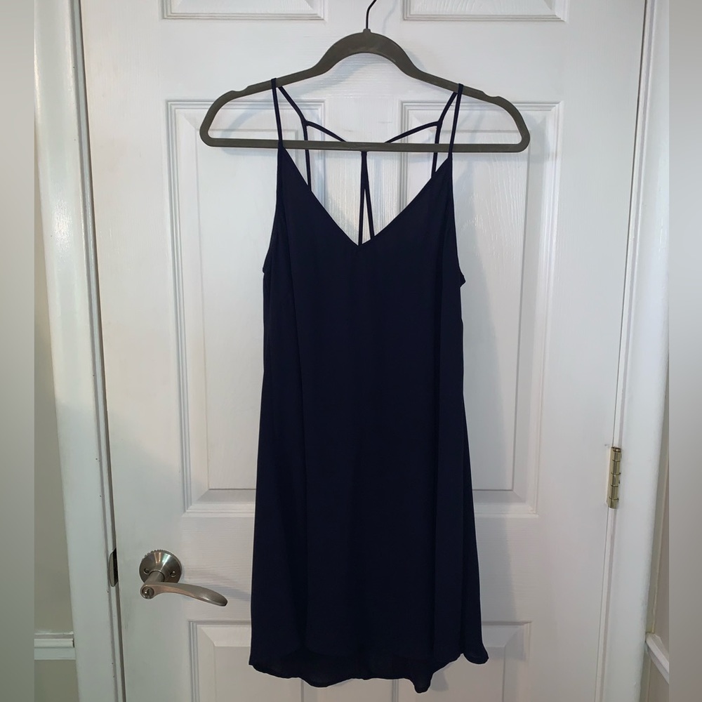 Navy Flowy Geometric Starp Mini Dress